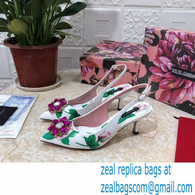 Dolce  &  Gabbana Heel 6.5cm Leather Print Slingbacks with Crystal Flower 02 2021